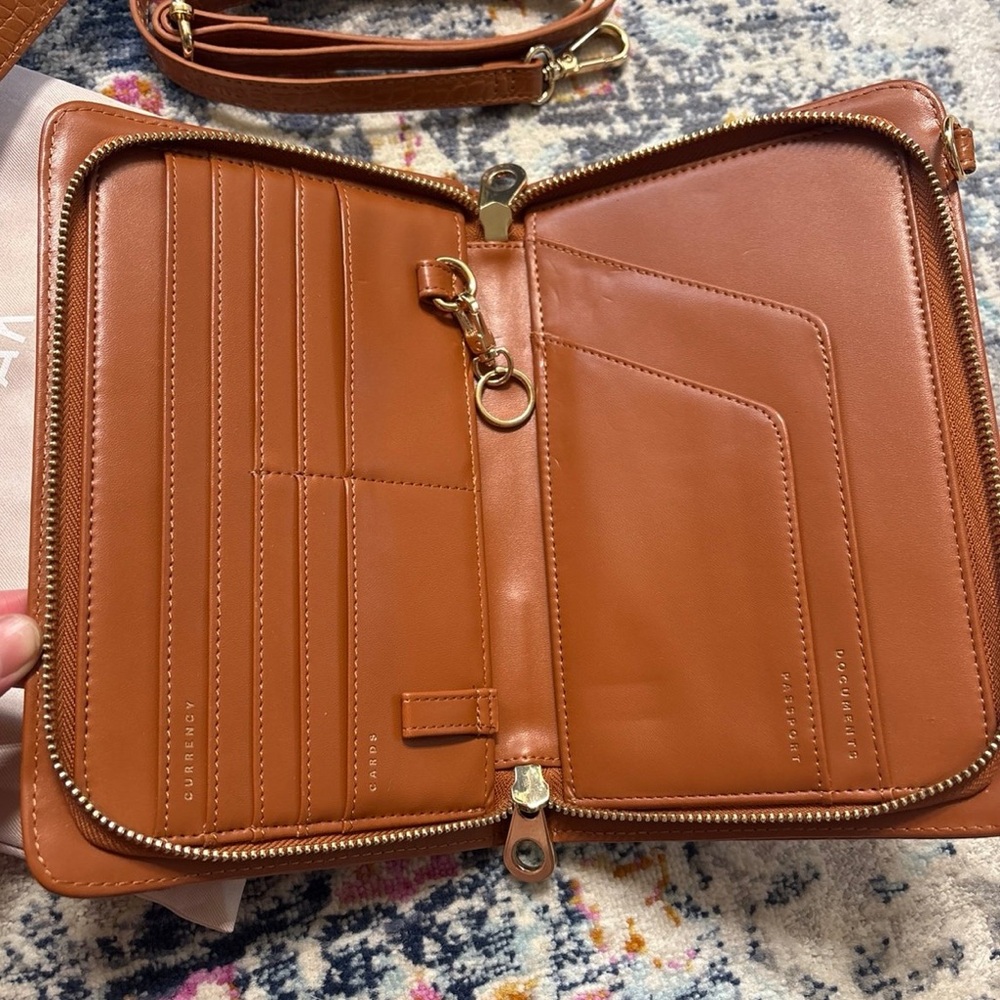 CALPAK Brown Faux Croc Travel Wallet - Picture 4 of 7